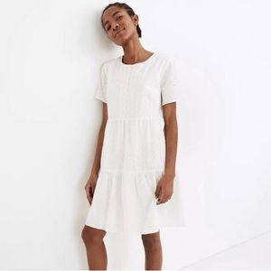 Embroidered Eyelet Button-Front Tiered Mini Dress